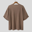 INCERUN Mens T Shirts Textured Waffle Loose Top Solid Color Casual Short Sleeve T-Shirts