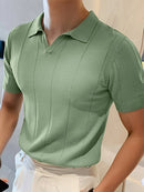 INCERUN Mens Lapel Shirts Striped Slim Casual Basic Design Short Sleeve Summer T-Shirt