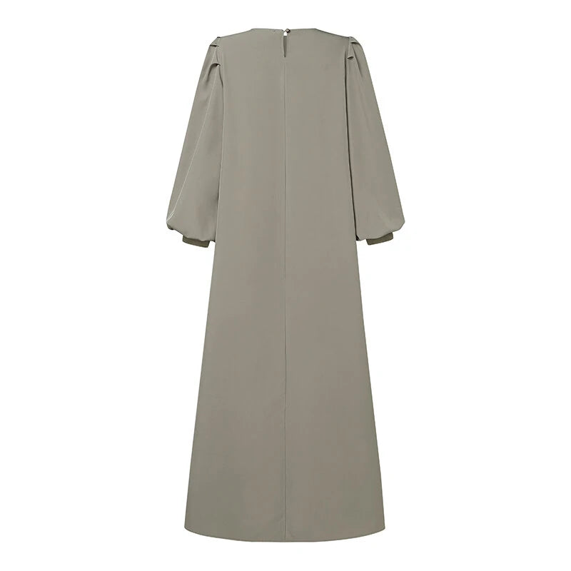 ZANZEA Women Ethnic Stylish Solid Crew Neck Maxi Dress Elegant Lantern Sleeves A-Line Dress