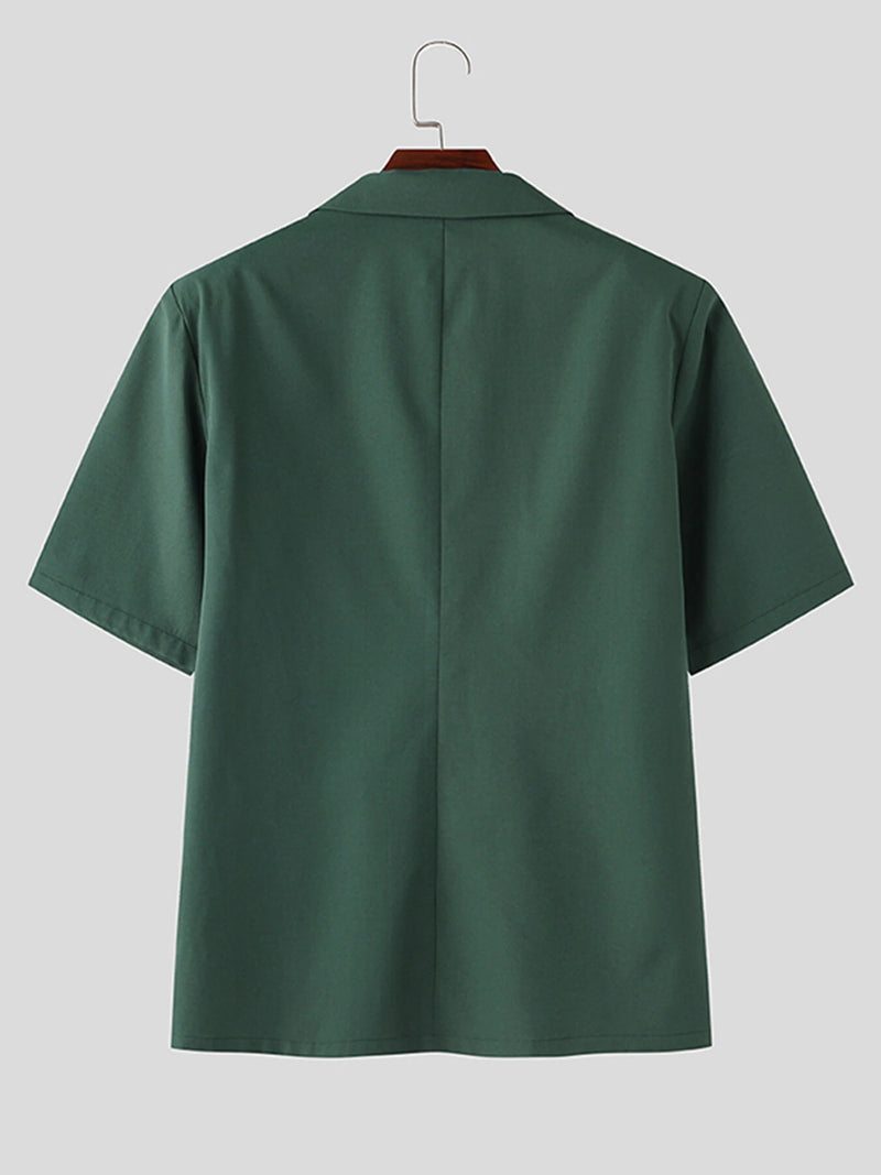 INCERUN Men Sets Short Sleeve Men Suit & Pant Mens Fashion Simple Solid Color Suits Two Pieces Outfits  Men's Casual Suits S-5XL