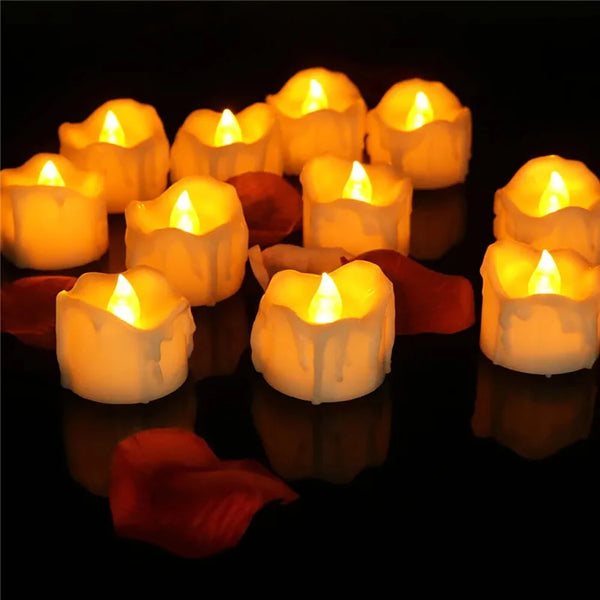 12pcs LED Electronic Tealight Remote Control Timing Tears Christmas Wedding Birthday Confession Decoration Flash Candle with 2-Key Remote Control