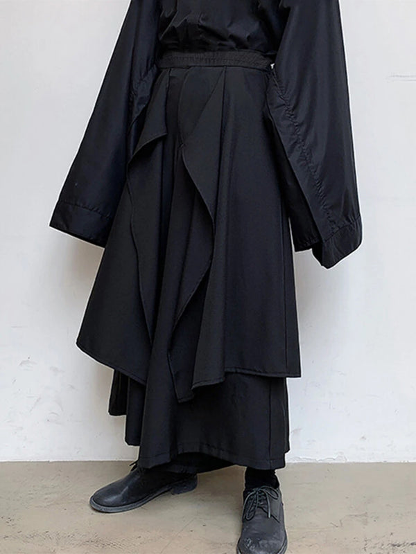 INCERUN Men Pant Elastic Black Irregular Design Skirt Pant Loose Fit Fashion Mens Streetwear Pants S-5XL