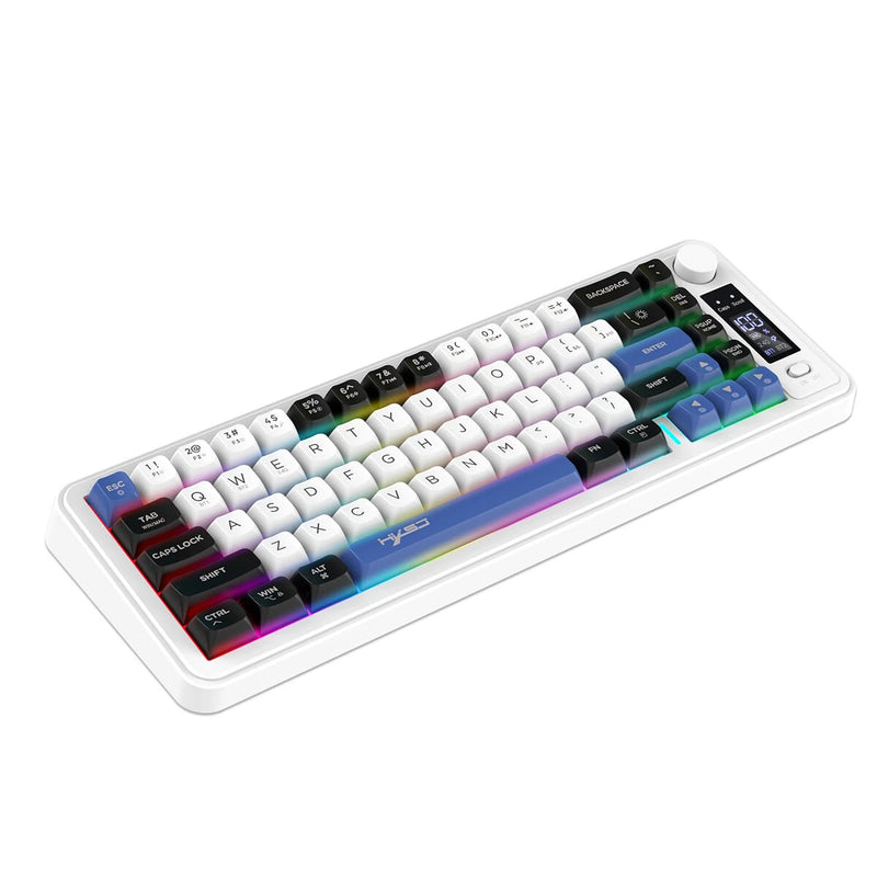 HXSJ L68 Three-Mode Wireless Gaming Keyboard with Display Screen and Multimedia Knob 68-keys RGB Light 2000mAh Battery Type-C Rechargeable 2.4G/BT1/BT2 Wireless Membrane Keyboards for PC Laptop Computer