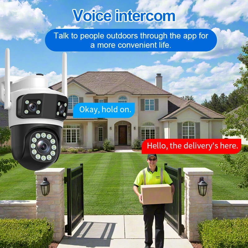 Guudgo 6MP Ultra HD WIFI IP Camera Triple Lens Full Color Night Vision Waterproof 355 Pan Tilt Two Way Audio Mobile App Control Outdoor Security Camera