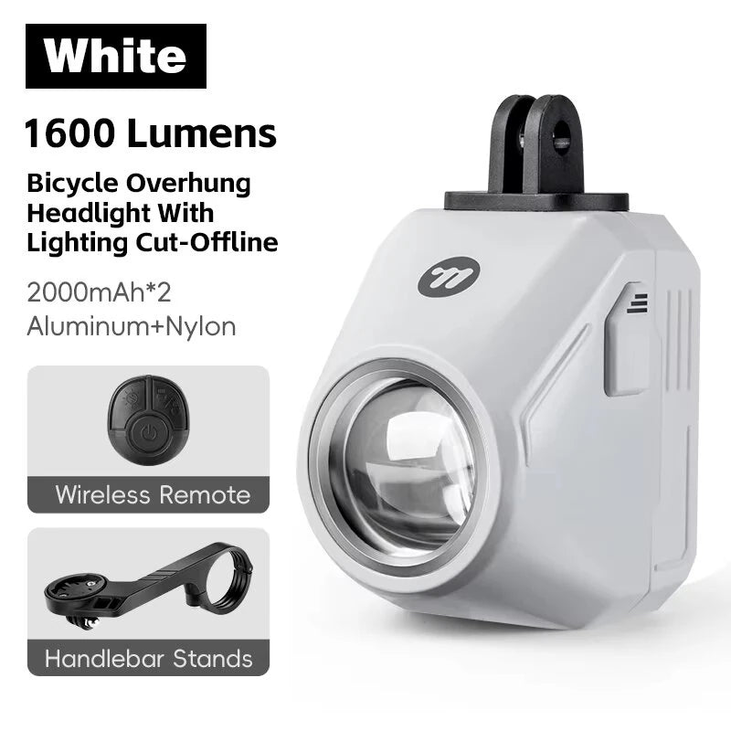 WEST BIKING Wireless Remote Bike Overhang Light 1600 Lumen Super Bright Lighting Cut-Offline Safe Design IP66 Waterproof Type-C Hanging Bicycle Headlight Flashlight