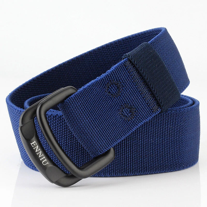 ENNIU Military Equipment Belt Men Elastic Nylon Tactical Belts For Jeans Pants Solid Strap Canvas Double Ring Metal Buckle Waist Belt
