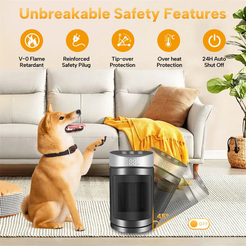 Tevorex 220V 1500W Smart Space Heater with Touch Screen & Remote Control, Automatic Temperature Control, Overheat & Tip-Over Protection for Home or Office