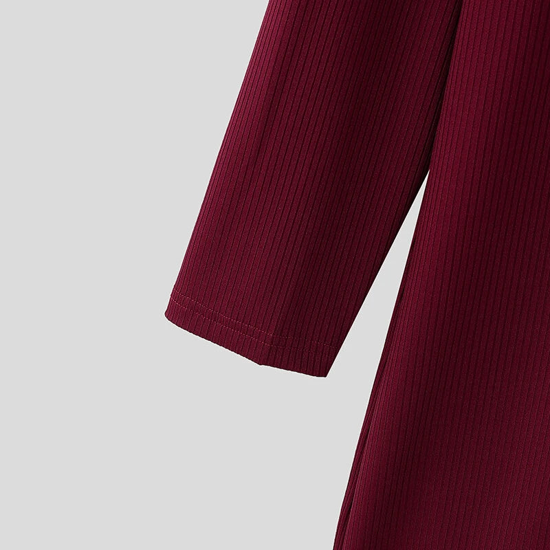 INCERUN Mens Textured High Neck Long Sleeve Knitted Sweater Comfortable High Stretch Fall Winter Tops for Male S-5XL