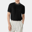 INCERUN Mens Half-collar Solid Knitted pit-stripe Short Sleeve T-shirt