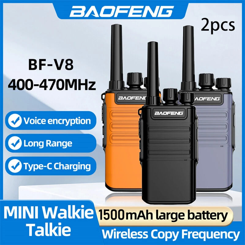 Baofeng BF-V8 Walkie Talkie 5W 16 Channels Long Range 1-8KM 1500mAh Battery Voice Encryption Type-C Charging Walkie Talkie