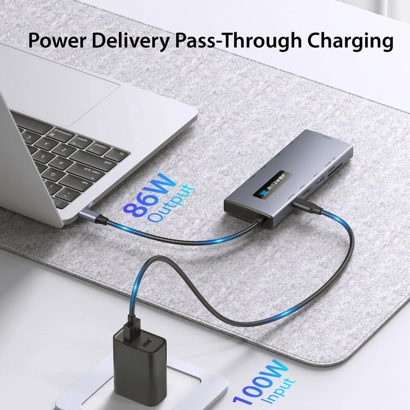 BlitzWolf BW-NEW TH8 10-in-1 Type-C HUB with Type-C PD 100W Power Delivery USB3.0 Type-C 3.0 4K@60HZ SD & TF Card Slot RJ45 1000Mbps