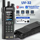 Baofeng UV32 GPS 10W Long Range Walkie Talkie bluetooth Phone APP Programming Multi-band Wireless Copy Frequency 1000CH 10 NOAA Type-C Two-way Radio