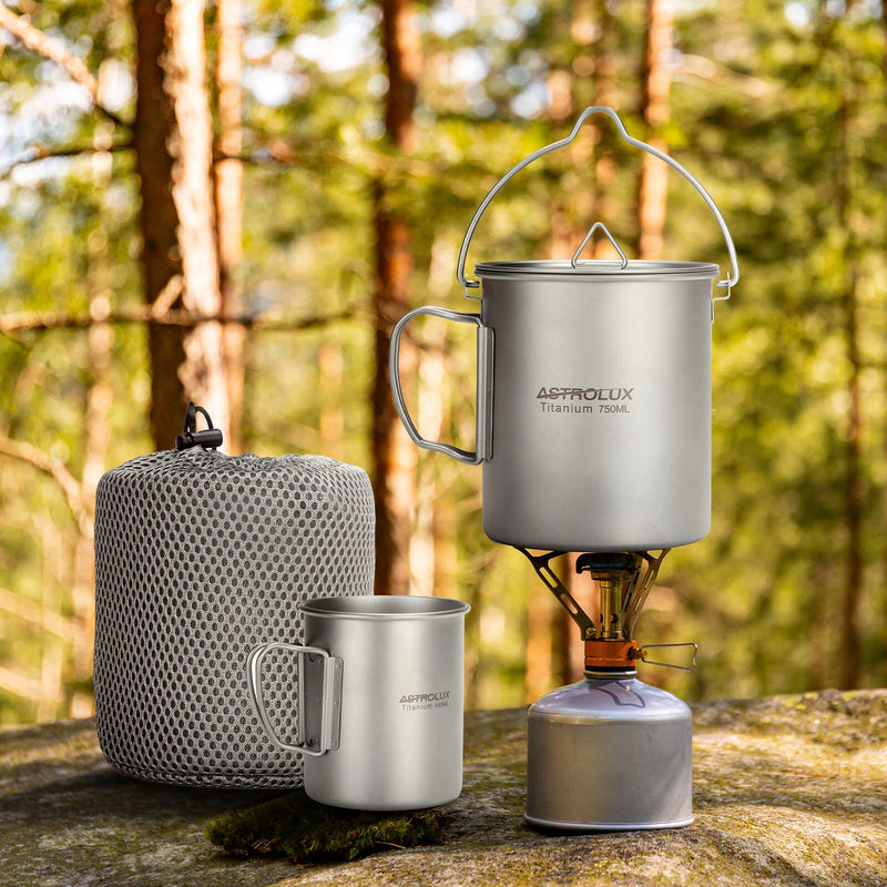Astrolux Ti-M1 Titanium Mug Titanium Pot Lightweight Camping Pot Titanium Cup Titanium Backpacking Pot with Portable Foldable Handles for Outdoor Camping Hiking Backpacking