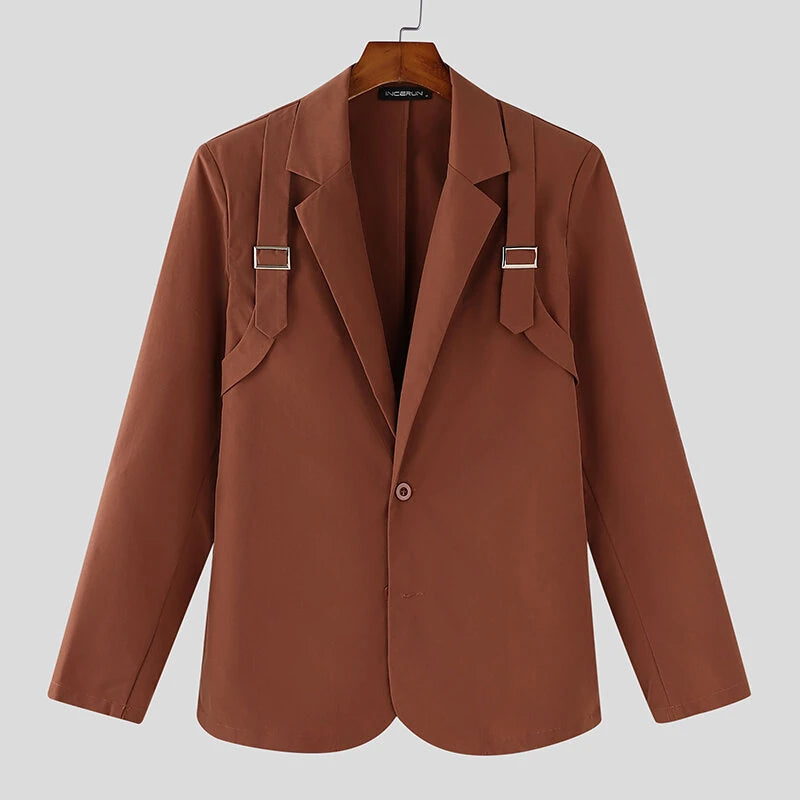 INCERUN Mens Solid Color Casual Long-Sleeve Blazer Fashion Slim Fit Business Men's Suit for Spring Fall