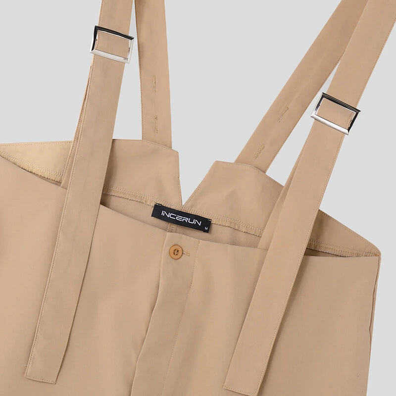 INCERUN Men's Casual Overalls with Adjustable Straps, Loose Fit Wide Leg Jumpsuit for Men Large Size S-5XL