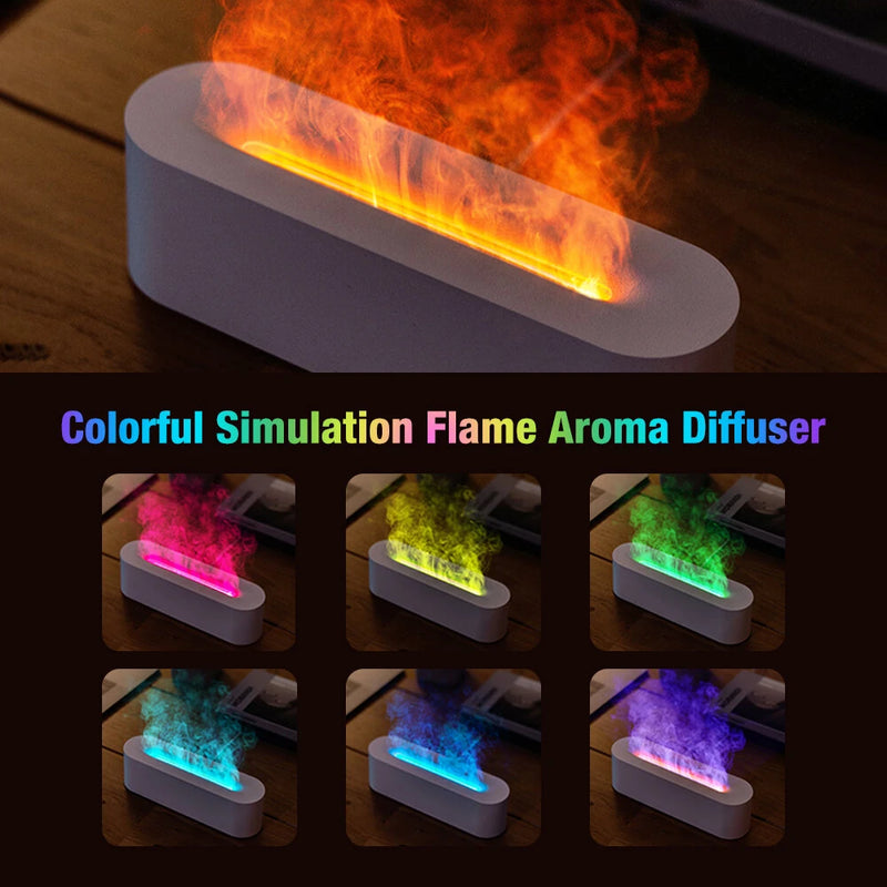 Aroma Diffuser Desktop Colorful Simulation Flame Machine Aromatherapy Humidifier Lamp Led Essential Oil Flame Lamp Difusor