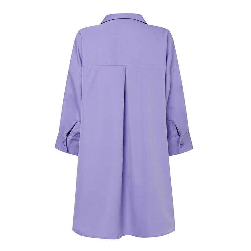 ZANZEA Womens Office Casual Solid Color Long Sleeve Shirts with Pockets Elegant Lapel Button Up Midi Blouse