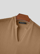 INCERUN Men T-shirts V-neck Knitted Short Sleeve Top Casual Solid Color Male Shirt Comfortable Mens Top Clothing