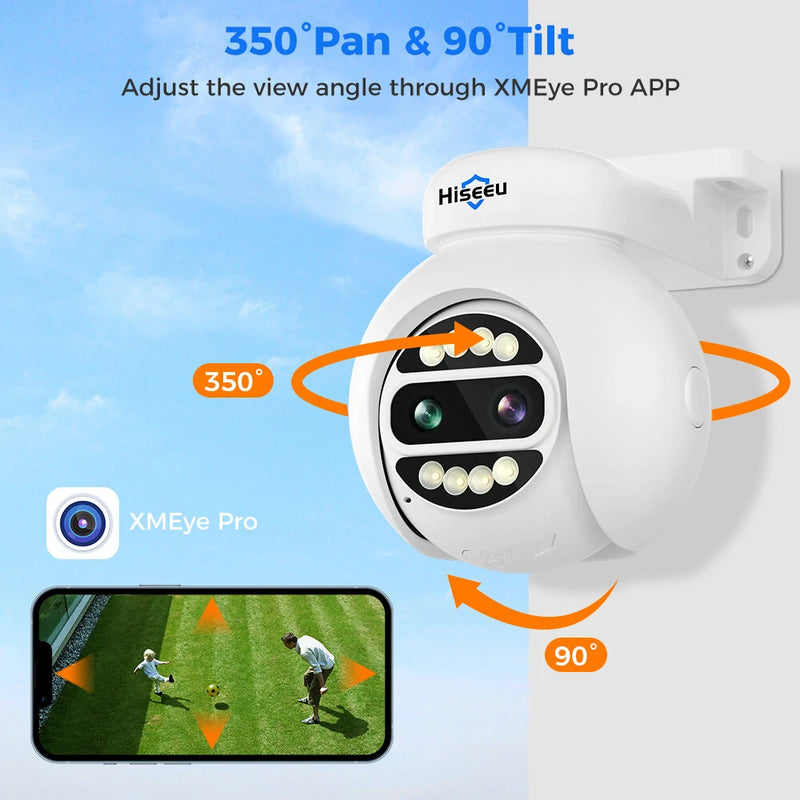 Hiseeu 4MP+4MP Dual Lens PTZ POE IP Camera 8X Zoom Full Color Night Vision 2-Way Audio H.265+ IP65 Waterproof CCTV Security Video Surveillance Camera