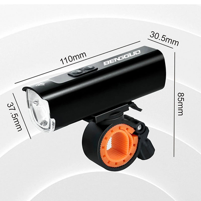 BENGGUO 1100LM Bicycle Headlight High-brightness IPX4 Waterproof Type-C Charging 8 Modes Bike Front Light for MTB Night Riding Safety