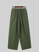 INCERUN Men Pants Fashion Design Solid Color Button Pants Wide Leg Streetwear with Side Pockets S-5XL