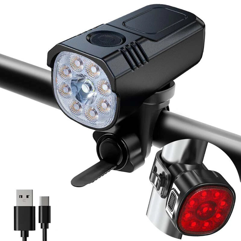 BIKIGHT 8 LEDs Bike Headlight 600 Lumens Brightness 2000mAh Battery Waterproof Flashlight USB Charging MTB Road Cycling Front Light for MTB Bike Road Bike Flashight