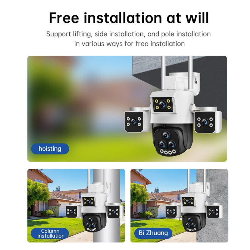 5 Lens Panoramic Surveillance Camera 20x Optical Zoom 360 PTZ 200W Pixel WiFi Camera Color Night Vision AI Human Detection 2-Way Audio Cameras for Home Security