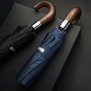 Automatic 10-Rib Wooden Curved Handle Automatic Umbrella 10K Automatic Folding Umbrella Rain Wind Resistant Umbrella Men Women UV Sun Protection Wooden Handle Umbrella