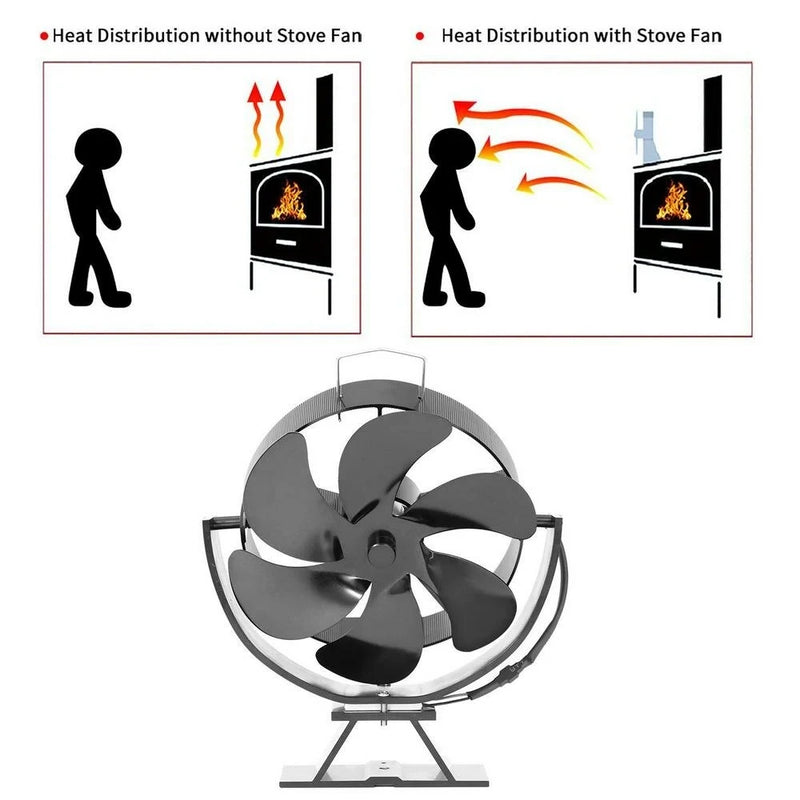 6 Blade Wood Burner Fireplace Fan Mini Heat Powered Stove Fan Eco-fan Quiet Home Efficient Heat Distribution