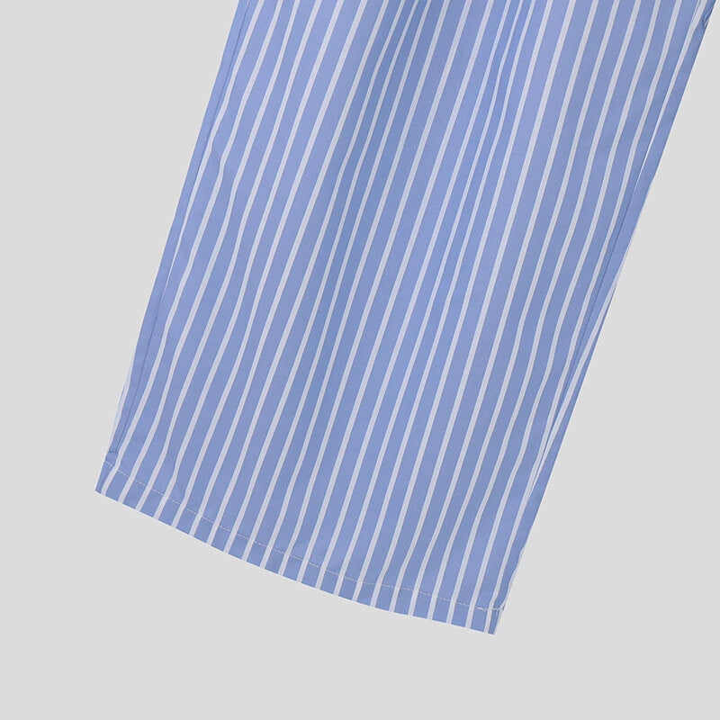 INCERUN Men Trendy Striped Drawstring Waist Casual Pants Daily Casual Home Elastic Waist Long Trousers for Men Large Size S-5XL