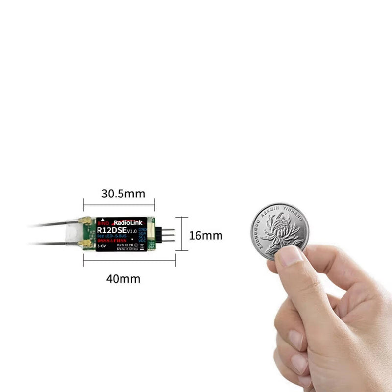 Radiolink R12DSE 2.4GHz 12CH SBUS/PPM DSSS & FHSS Real-time Built-In Telemetry Dual Antenna Mini RC Receiver SBUS Signal for FPV Racing Drone Quad Airplane Helicopter