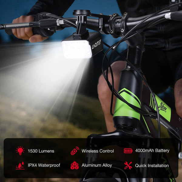 LAOTIE BU08 Wireless Remote Hoisting Bicycle Headlight 1530 Lumens Lifting Front Head Lamp 4000mAh USB Rechargeable Aluminum Alloy for Road MTB Mountain Bike