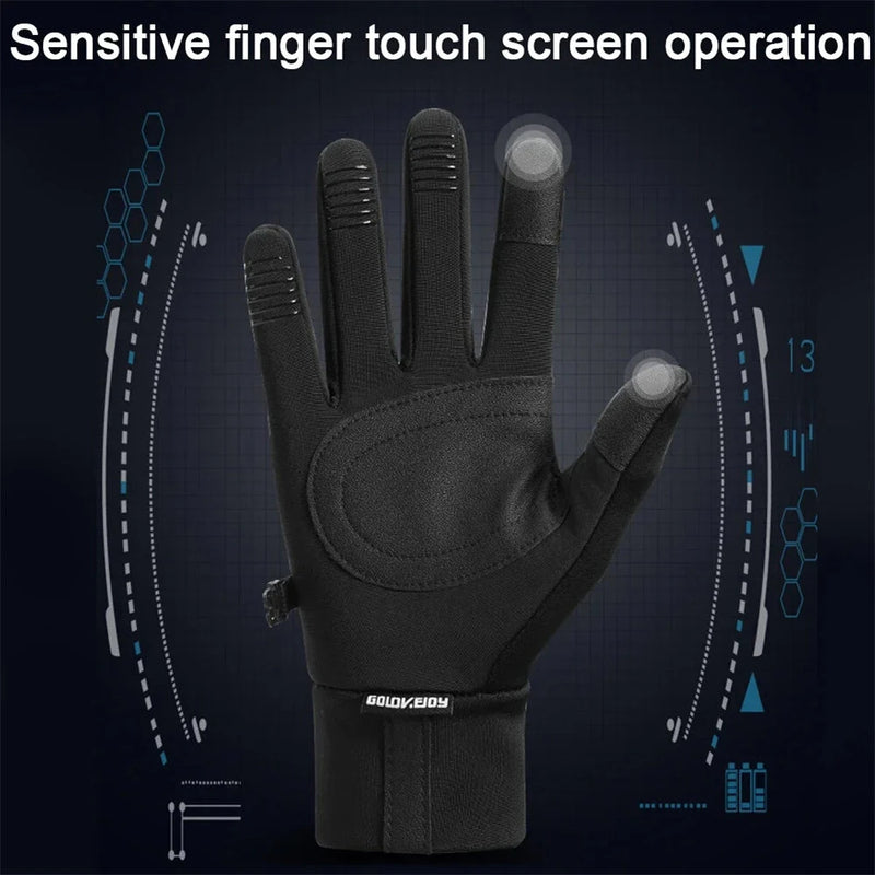 IPRee Winter Cycling Gloves for Men's Warm Outdoor Sports Windproof Anti Slip Waterproof Velvet Touchable Screen Gloves Gloves