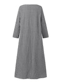 Women Casual Plaid Half Button Front Long Sleeve Maxi Dresses