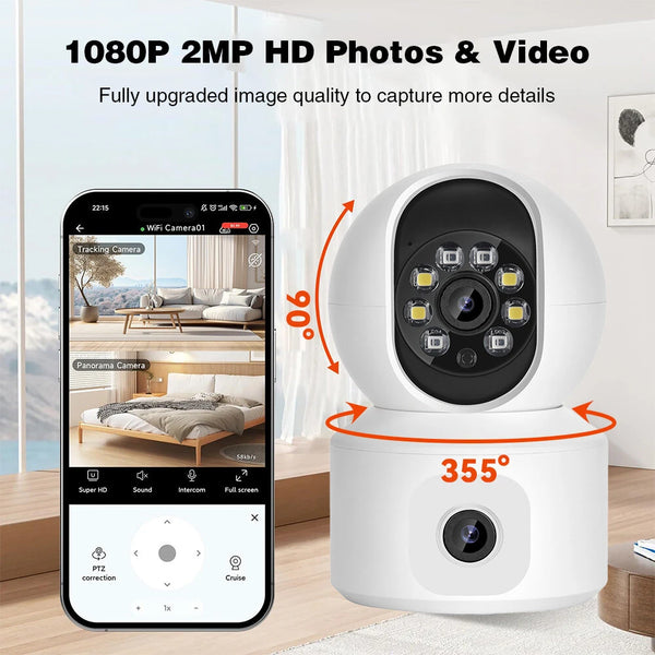 K22 2MP PTZ IP Security Camera Dual Lens Dual Screen WiFi Wireless Full Color Night Vision Humanoid Motion Detection Two-way Audio Smart Home Surveillance Cameras
