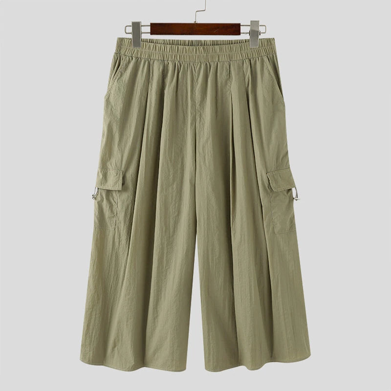 INCERUN Men Casual Wide Leg Pants Lightweight Solid Color Loose Fit Straight Wide-leg Trousers for Men, Plus Size S-5XL