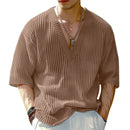 INCERUN Mens Knitted V-Neck Half Sleeve T-Shirt Casual Solod Color Short Sleeve Men Top
