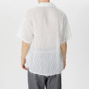 INCERUN Mens Shirts Fringed Chiffon White Shirt V-neck Lapel Short Sleeve Shirt Solid Color Men Clothing