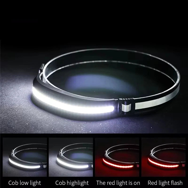 Lightweight Portable COB Headlamp Rechargeable Head Mounted Style Work Light Outdoor Camping Night Running Floodlight Fishing Headlight