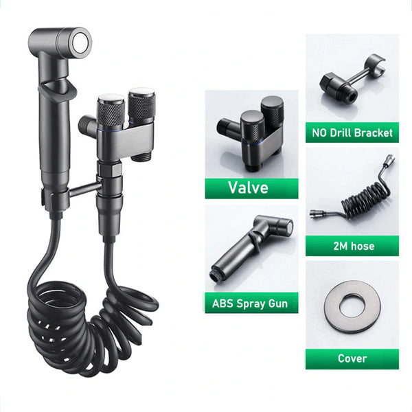 High Pressure Dual Control Valve Hygienic Shower Toilet Bidet Spray Gun Set Dual Outlet Mini Angle Valve Handheld Bidet Sprayer Toilet Cleaning for Bathroom Accessories