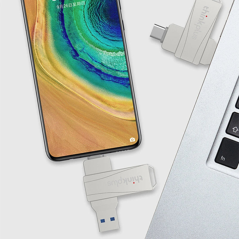 Lenovo ThinkPlus MU252 Type-C & USB3.1 Flash Drive 32G 64G 128G 256G Metal Interface Waterproof Heat Resistance 360 Rotation Fast Data Transmission Portable Memory U Disk