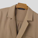 INCERUN Men's Two-piece Outfits, Suit Collar Draped Short Sleeve Shirt + Pant, Casual Comfy Loose Suits For Summer