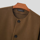 INCERUN Mens Solid Button Front Casual Tweed Jacket Comfortable Crew Neck Outerwear with Side Pockets Large Size S-5XL for Fall