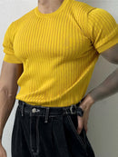 INCERUN Plus Size Men Solid Color Knitted T-shirt Summer Daily Casual Tee Men's Top