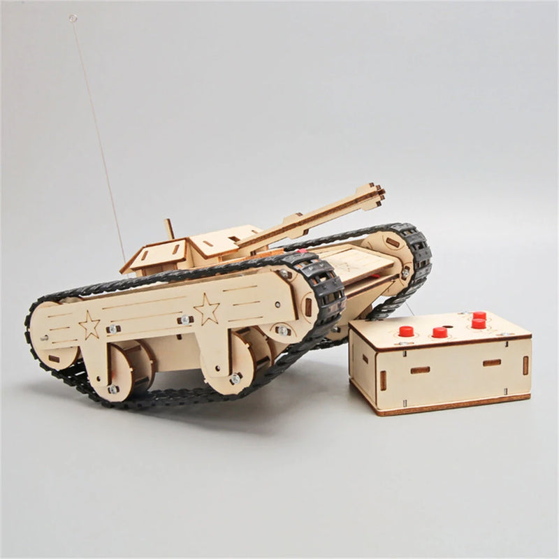 Wooden Remote Control Tank Model Assembly Kit DIY Children's Science Experiment Education Puzzle Toy Student Technology Small Production