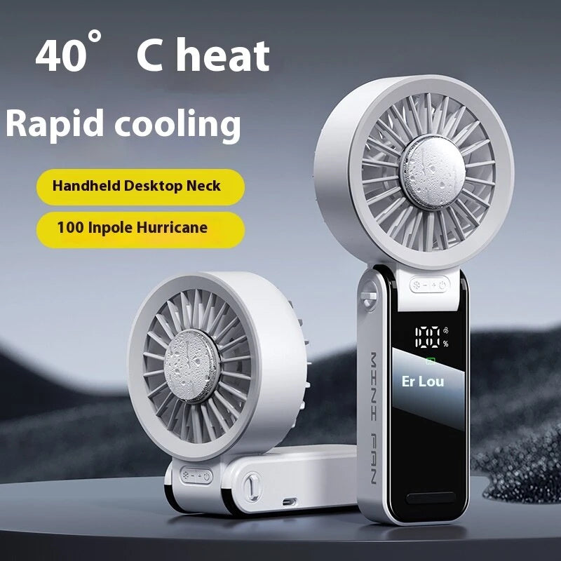 Tevorex Mini USB Fan with Digital Display 100-Speed Portable Folding Cooling Fan High Speed Strong Wind Handheld Small Fan for Outdoor