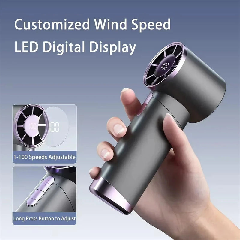 IPRee Portable Handheld Fan 1-100 Speeds Adjustable Turbo Mini Fan with LED Display Rechargeable Ice Cooling Metal Shell Personal Fan