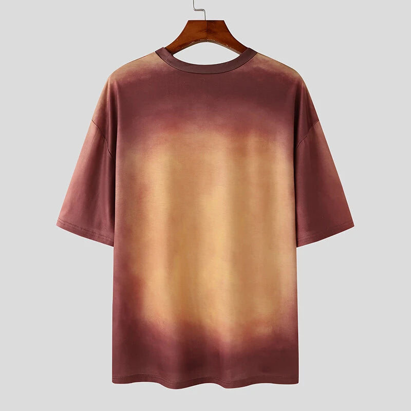 INCERUN Mens Gradient Short-Sleeve T-Shirt Fashion Daily Comfortable Crew Neck Tshirt for Couple