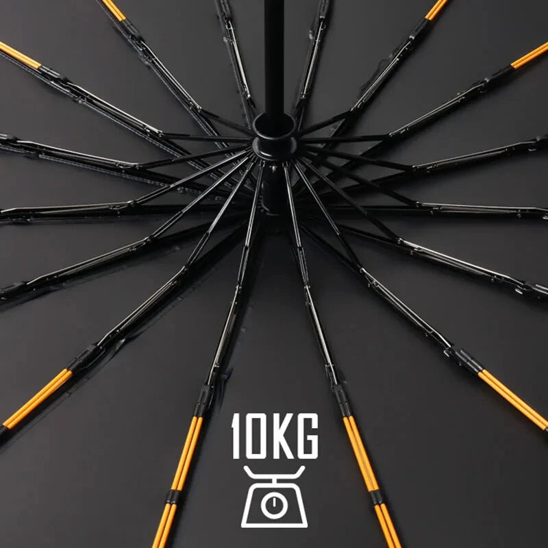 16-Bone Double Fully Automatic Rain Umbrella Keel Wooden Handle Sun Protection Umbrellas Large Folding Business Umbrella For Sunny Rainy Days