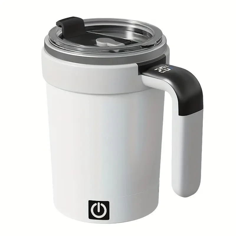 IPRee 380ML Detachable Automatic Magnetic Stirring Mug with Straw & Lid Stainless Steel Waterproof USB Electric Mixing Coffee Mug